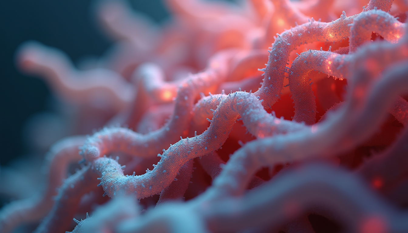 Close-up view of a healthy gut microbiome illustration showing diverse bacteria