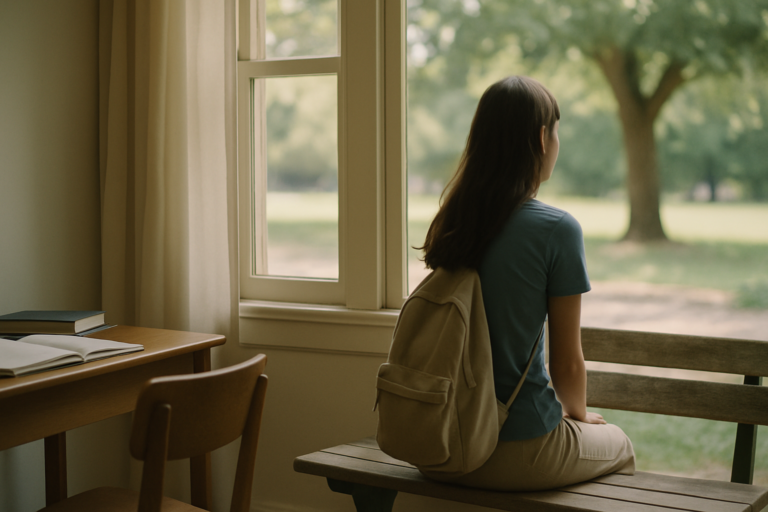 Photorealistic editorial photography header image for an article on College Transition Mental Health: A Prep Checklist for…
