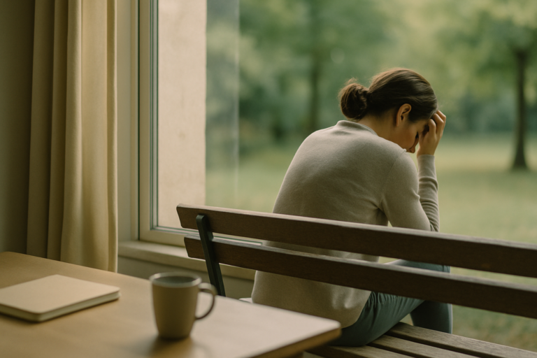 Photorealistic editorial photography header image for an article on Physical Symptoms of Stress: What's Normal vs. Medical